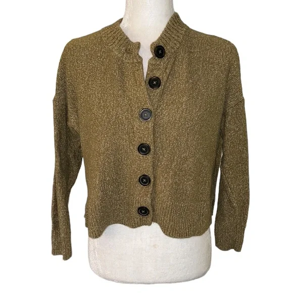 Madewell Broadway Marled Olive Green Cropped Cardigan - XS - Picture 6 of 16